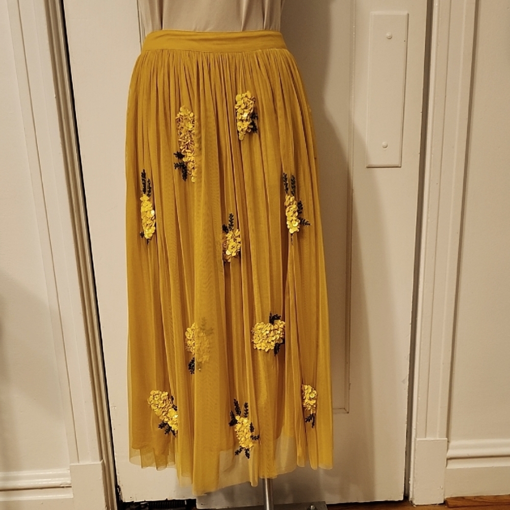 Maeve for Anthropologie Mesh Skirt with Sequin Applique